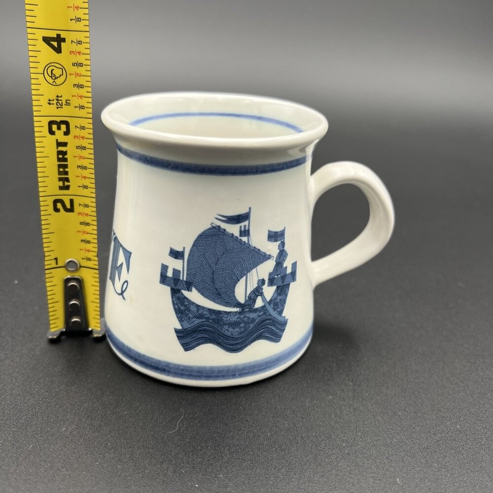 Vtg Iden Pottery RYE Mug SHIP Blue Cream Ceramic Sussex England Viking Sailing - Picture 8 of 12